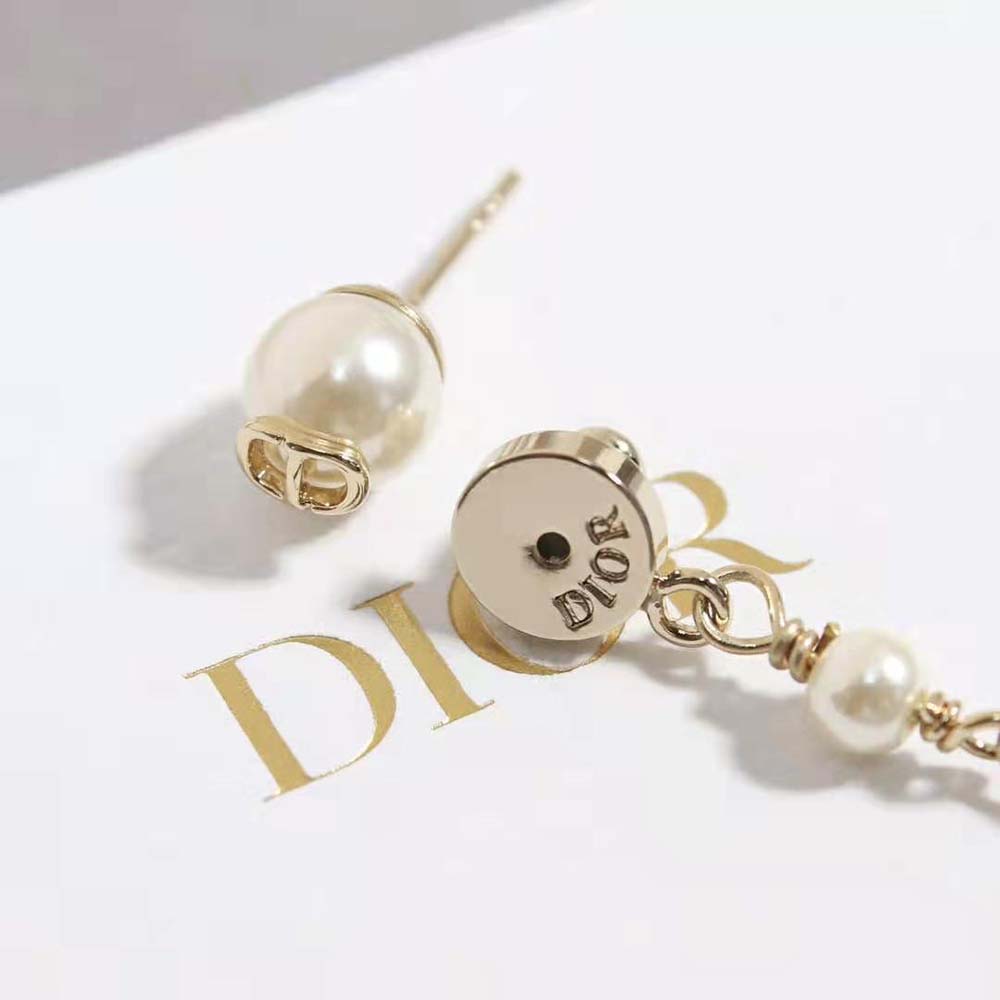 Dior Women Métamorphose Earrings Gold-Finish Metal and White Resin Pearls
