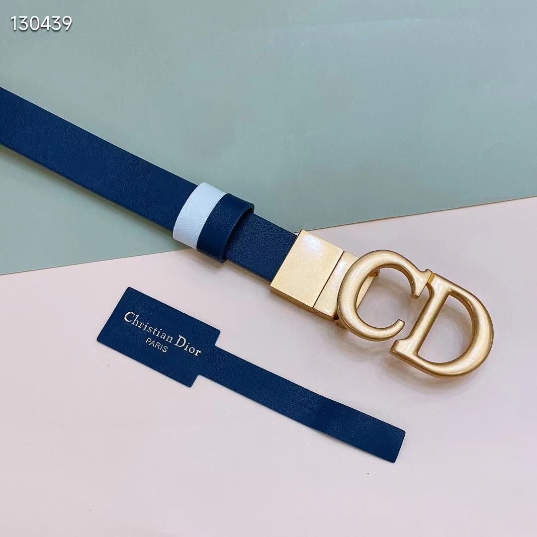 Dior Unisex CD Reversible Saddle Belt Golden Saddle Blue Latte Smooth Calfskin