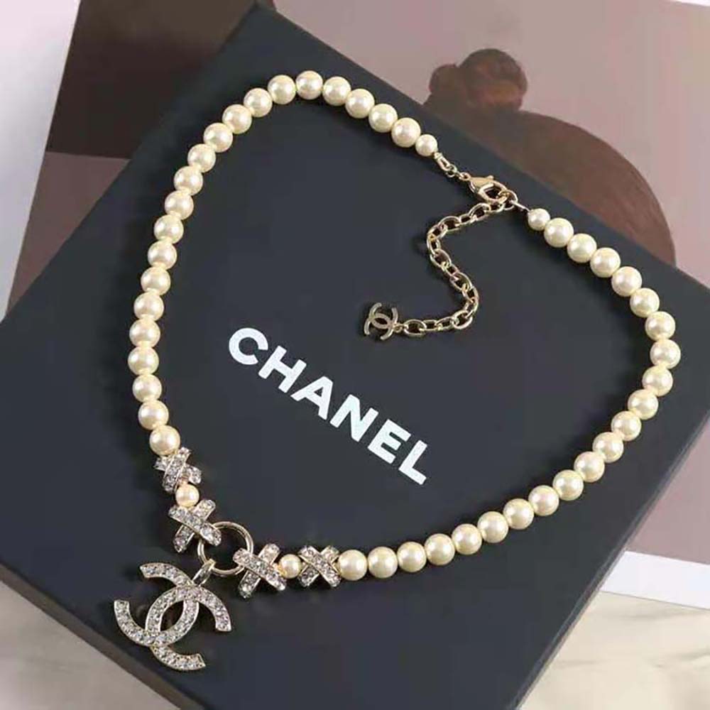 Chanel Women Pendant Earrings in Metal Glass Pearls & Strass