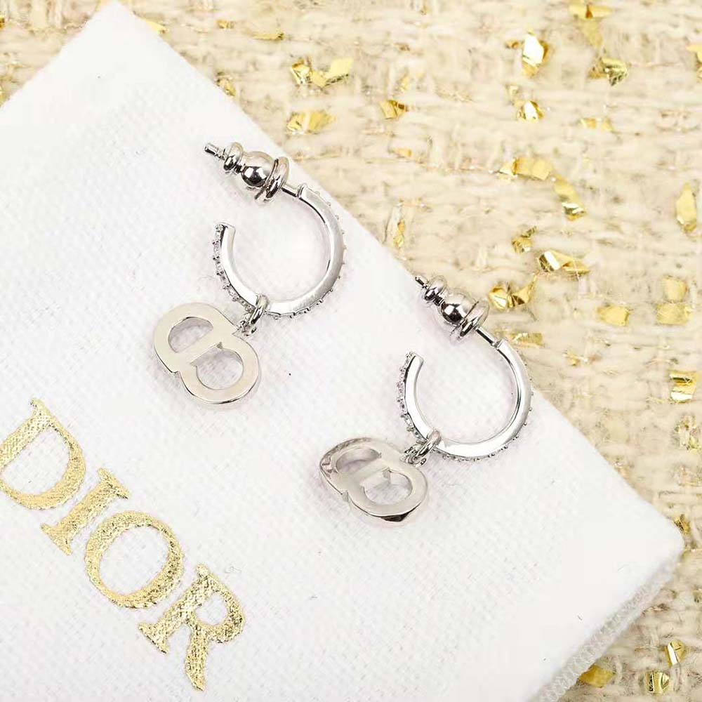 Dior Women Clair D Lune Earrings Silver-Finish Metal and Silver-Tone Crystals