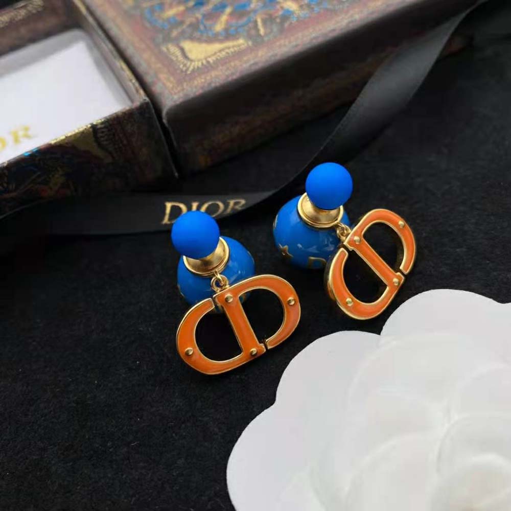 Dior Women Tribales Earring Gold-Finish Metal with Fluorescent Blue Lacquer