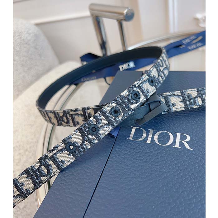 Dior Unisex CD Saddle Belt Blue Dior Oblique Jacquard 20 MM Width