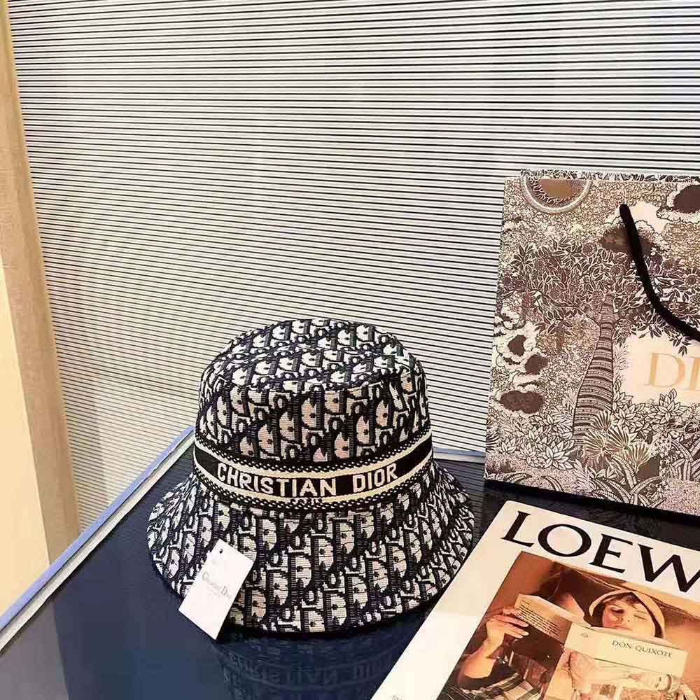 Dior Women D-Oblique Small Brim Bucket Hat Navy Blue Cotton