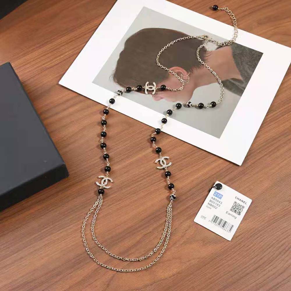 Chanel Women Long Necklace in Metal Glass Pearls and Strass