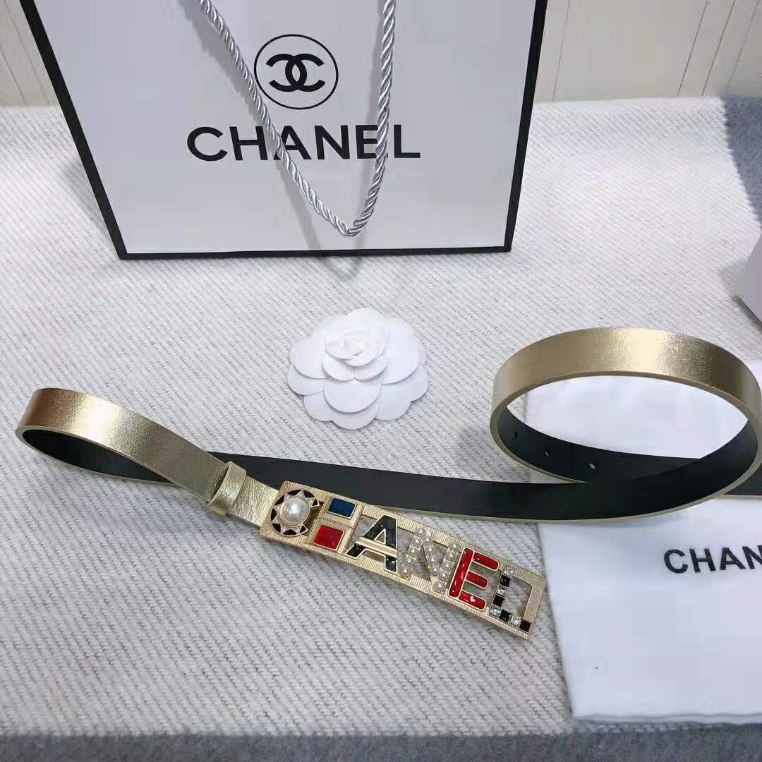 Chanel Women Goatskin & Gold-Tone Metal Belt-Gold