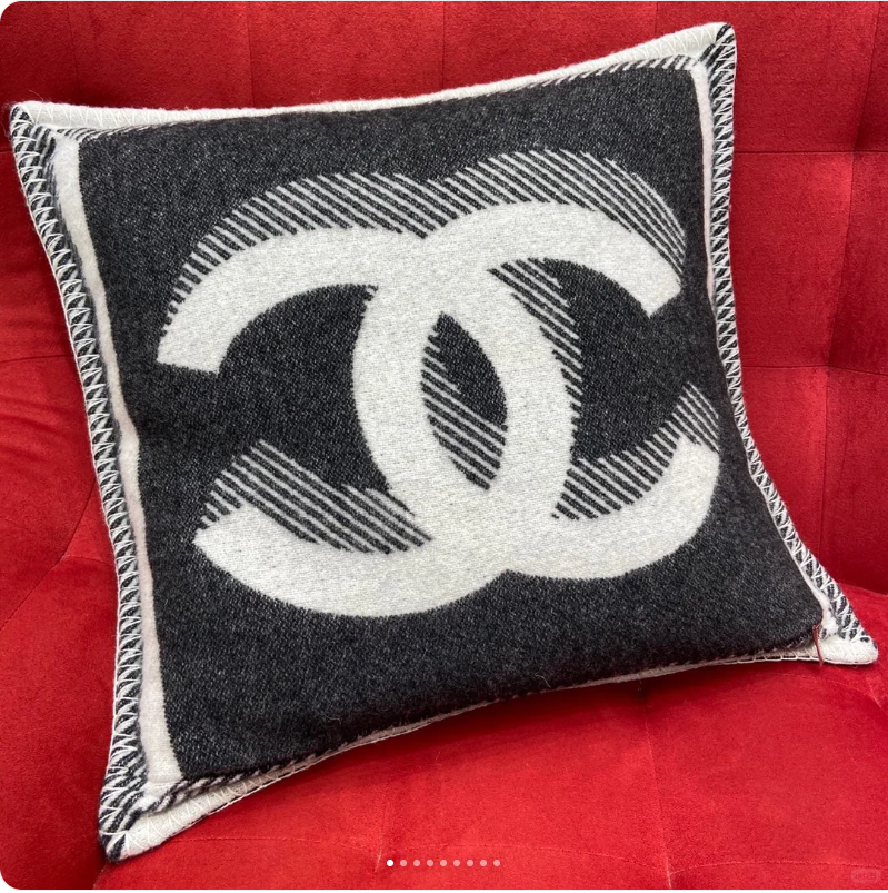 Chanel Unisex CC Cushion Cotton Wool Tweed Beige Black Multifunction