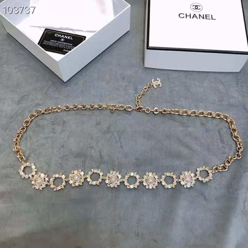 Chanel Women Metal Glass Pearls Strass & Resin Belt-Gold