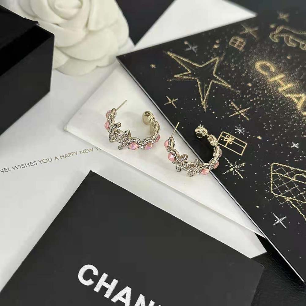 Chanel Women Hoop Earrings in Metal and Strass