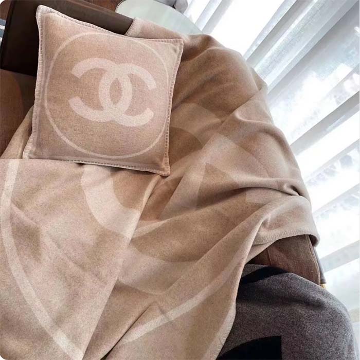 Chanel Unisex CC Cotton Wool Tweed Beige Sandy Multifunction Blanket Scarf