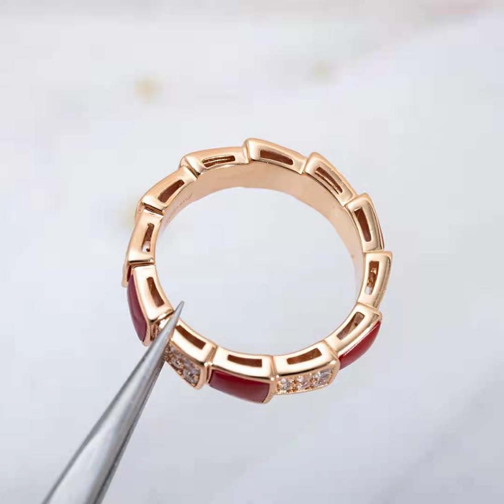Bvlgari Women Serpenti Viper Band Ring in 18 KT Rose Gold-Red