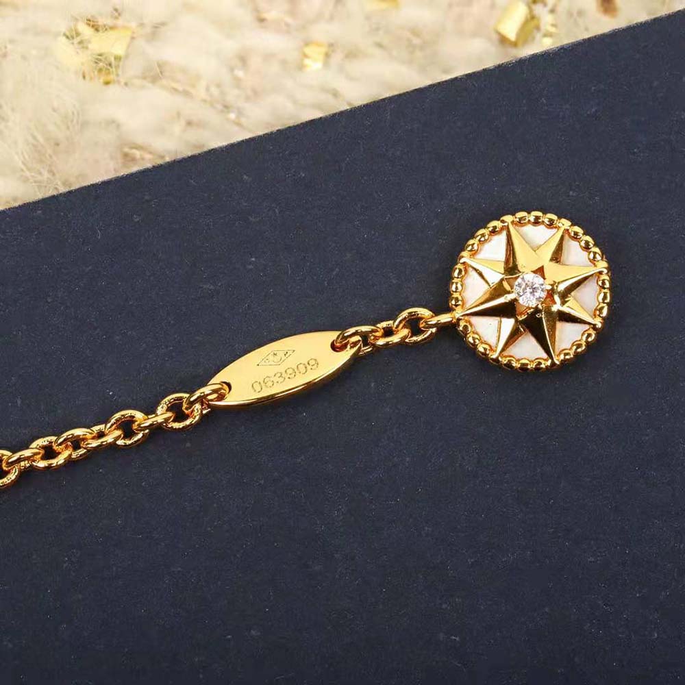 Dior Women Rose Des Vents Long Necklace Yellow Gold Diamonds and Mother-of-Pearl