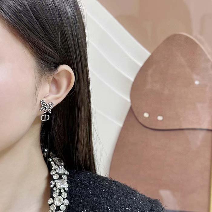 Dior Women CD Papillon De Nuit Earrings Silver Metal Pearls