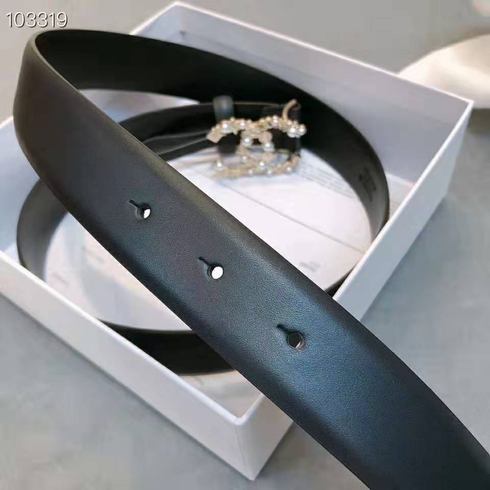 Chanel Women Calfskin Gold-Tone Metal Glass Pearls Strass & Resin Belt-Black