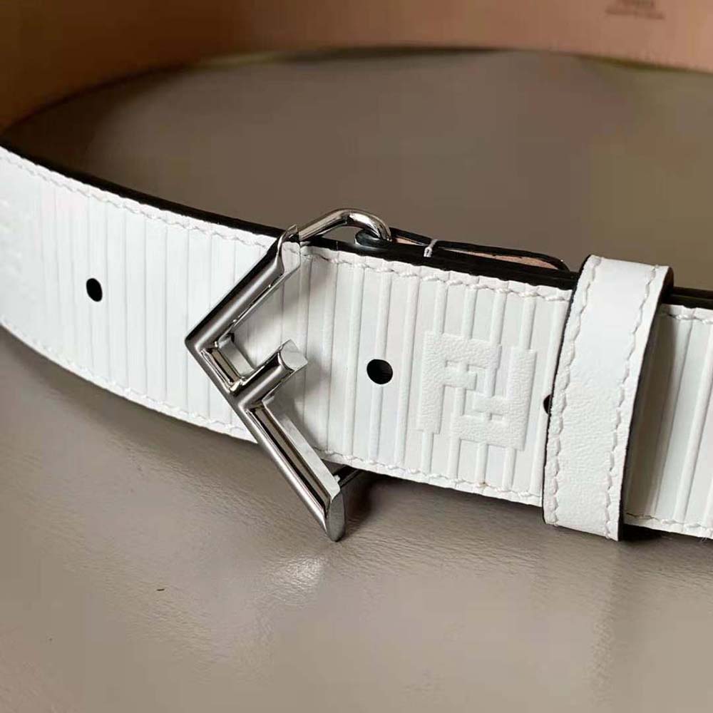Fendi Men White Leather Belt