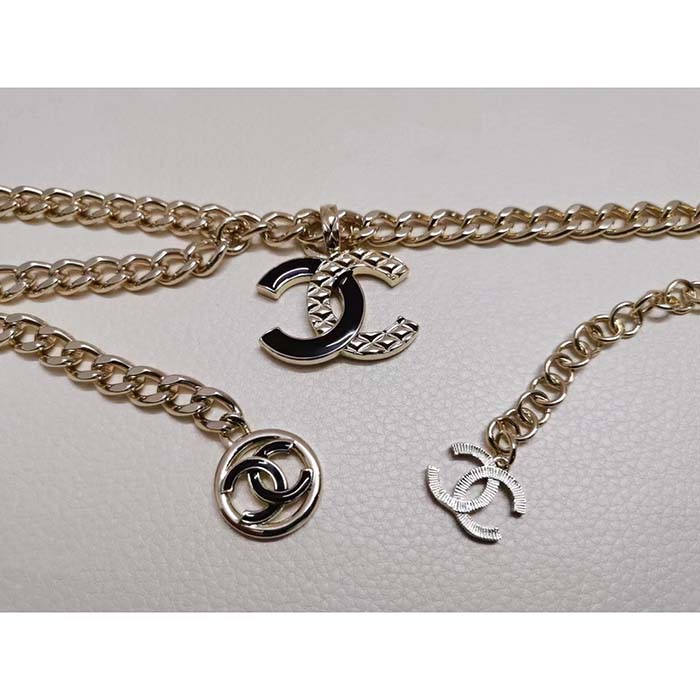 Chanel Women CC Belt Gold Tone Metal Black Chanel Logo