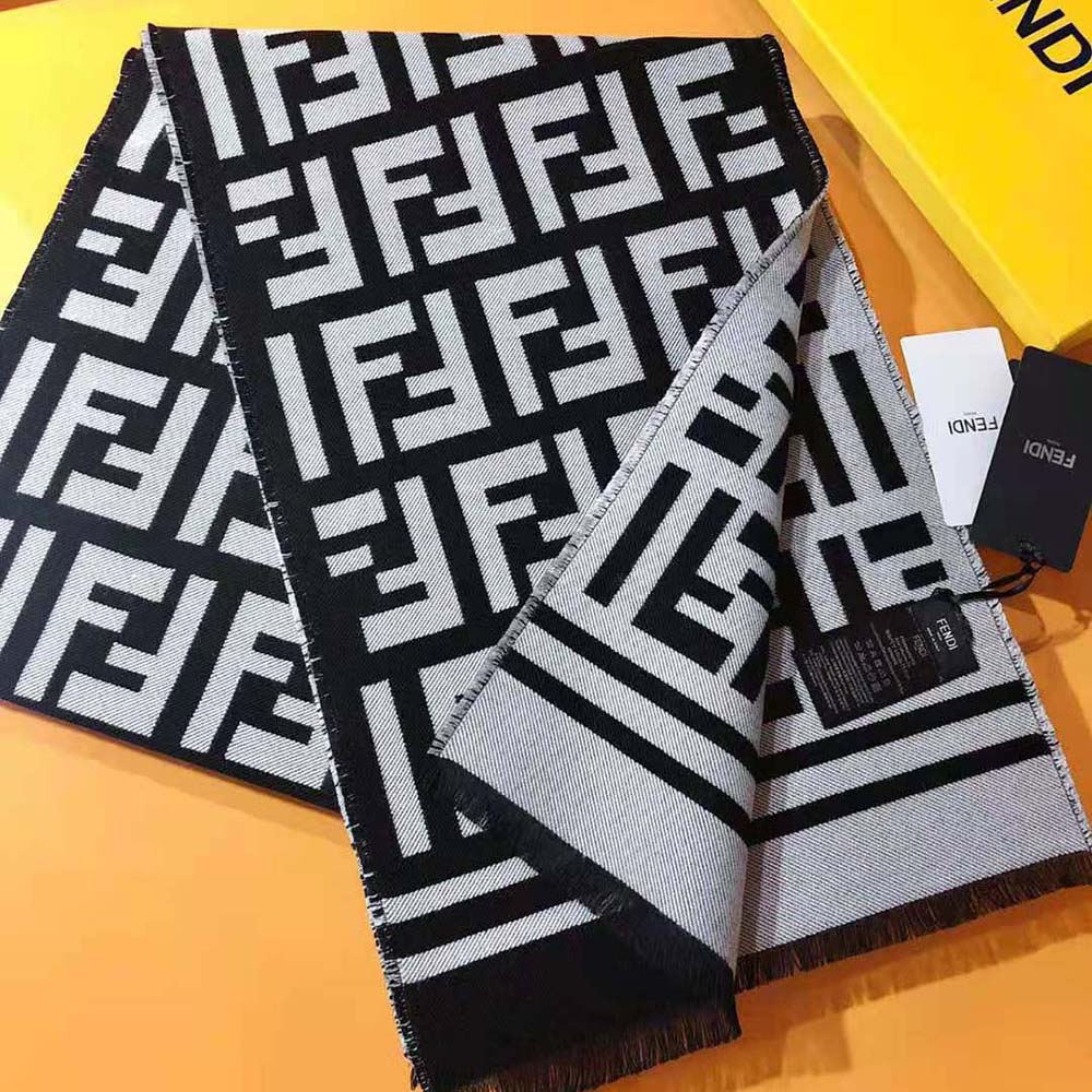 Fendi Women Beige Wool and Silk Scarf