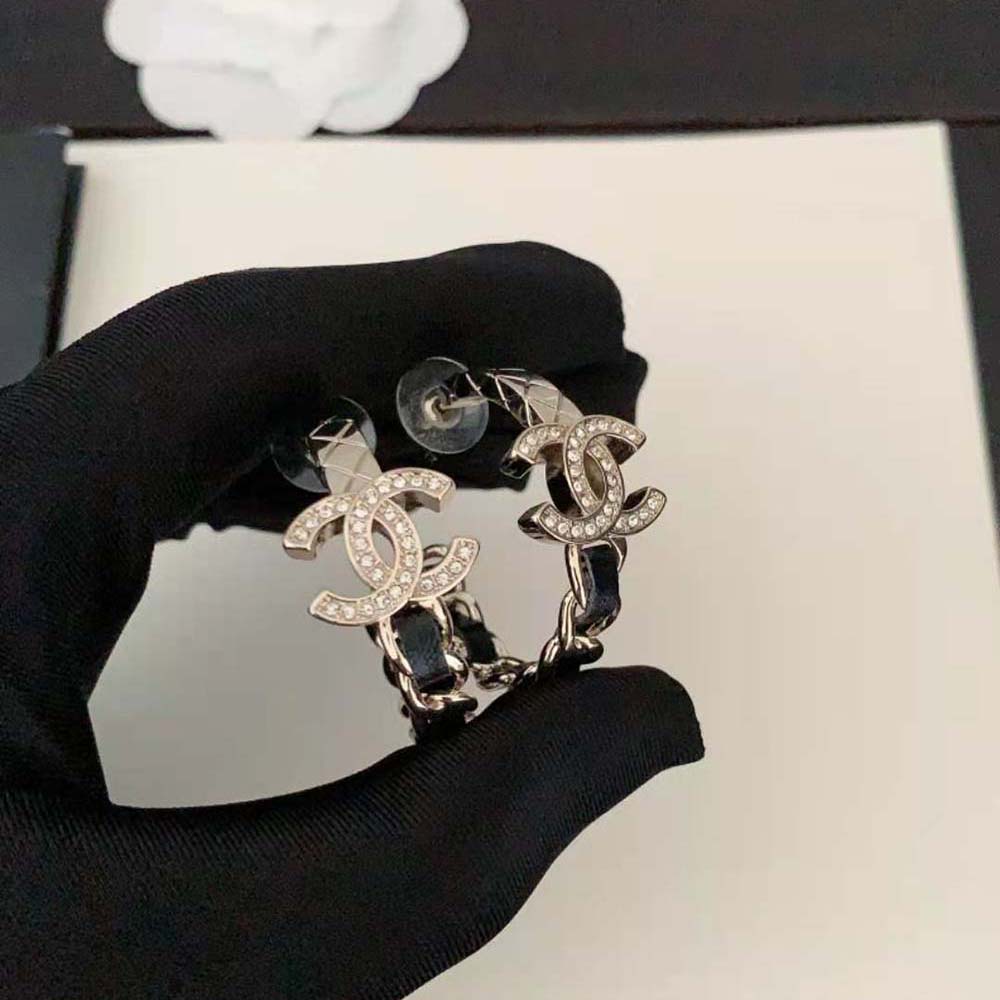 Chanel Women Hoop Earrings in Metal Calfskin and Strass