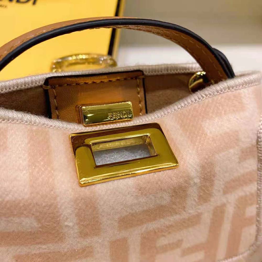Fendi Women Nano Peekaboo Charm Beige Wool Charm-Pink