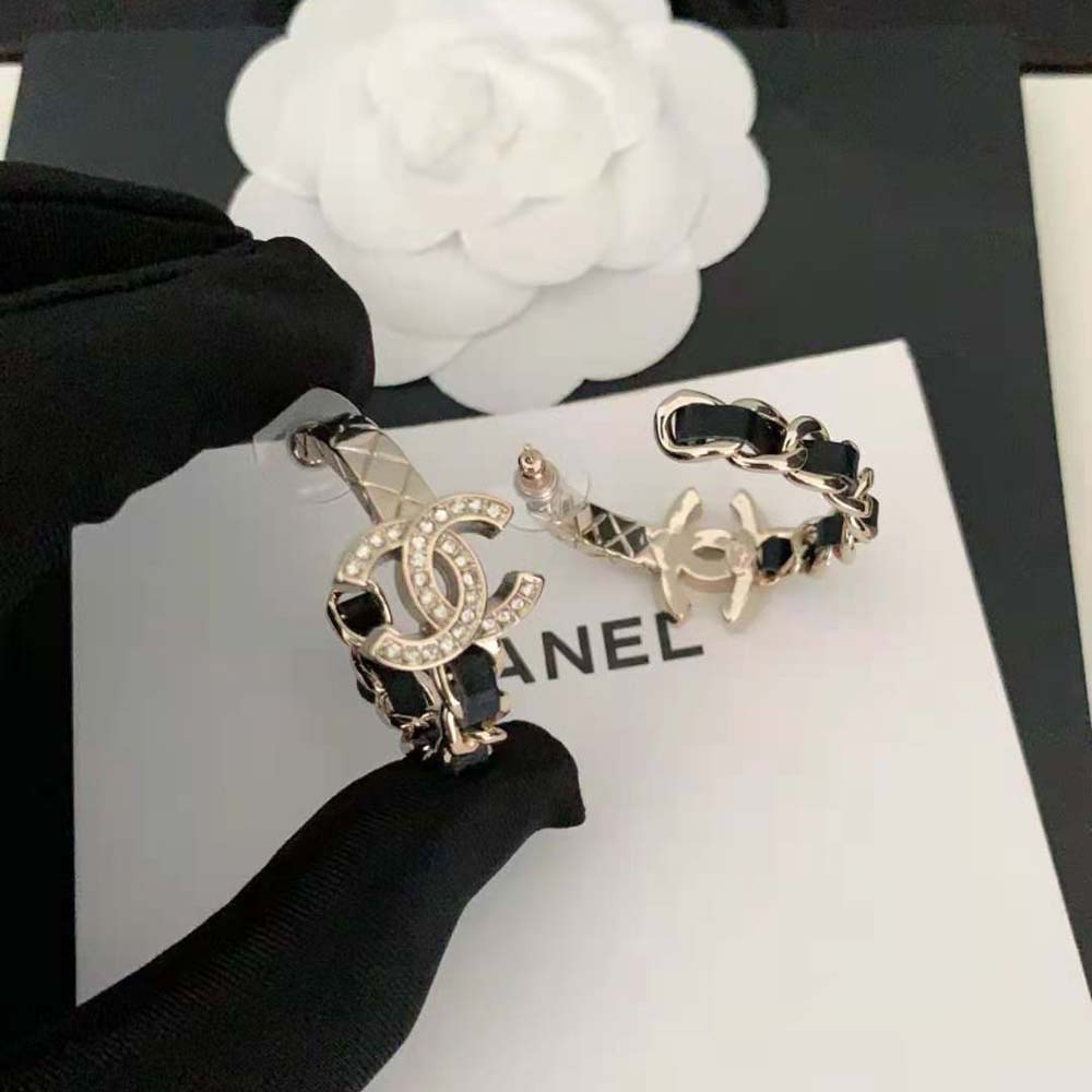 Chanel Women Hoop Earrings in Metal Calfskin and Strass