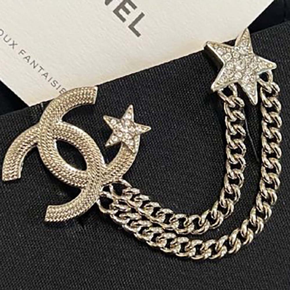 Chanel Women CC Brooch Metal Resin Diamantés Stars Gold Tone Metal