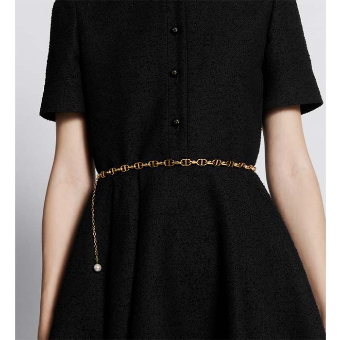 Dior CD Women 30 Montaigne Jolie Chain Belt Gold White Resin Pearls 10 MM