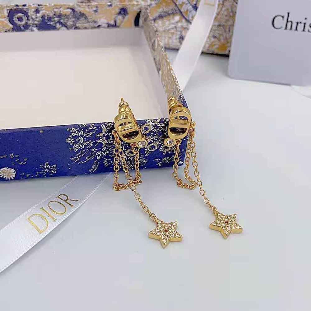 Dior Women Petit CD Earrings Gold-Finish Metal and White Crystals