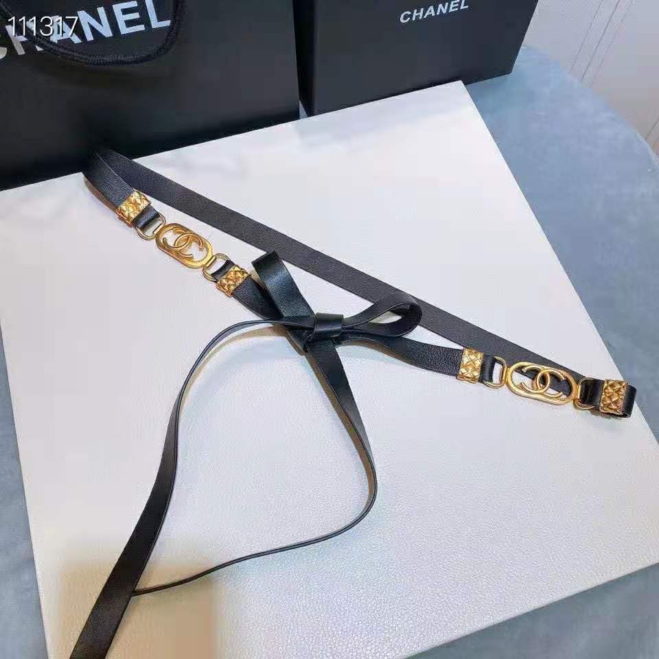 Chanel Women Lambskin & Gold Metal Black Belt