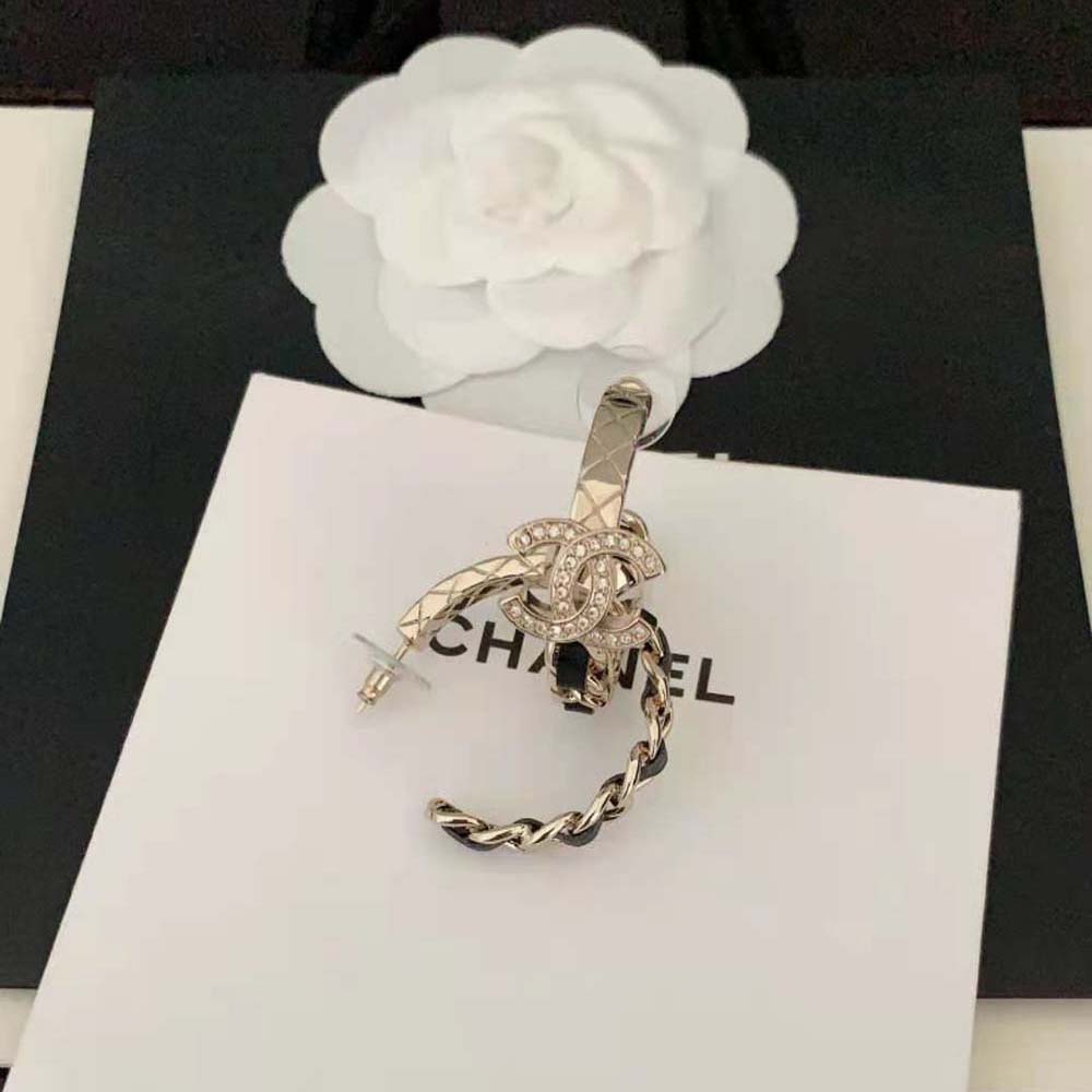 Chanel Women Hoop Earrings in Metal Calfskin and Strass