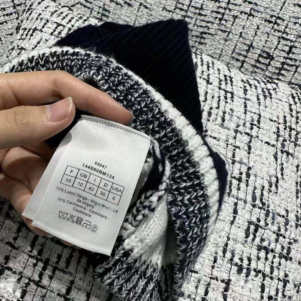 Dior Women D-White Beanie Black and Ivory Virgin Wool and Cashmere