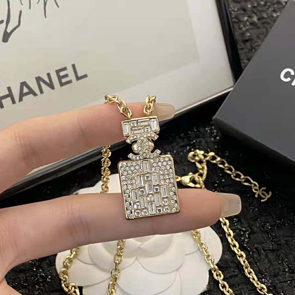 Chanel Women Long Pendant Necklace in Metal and Strass