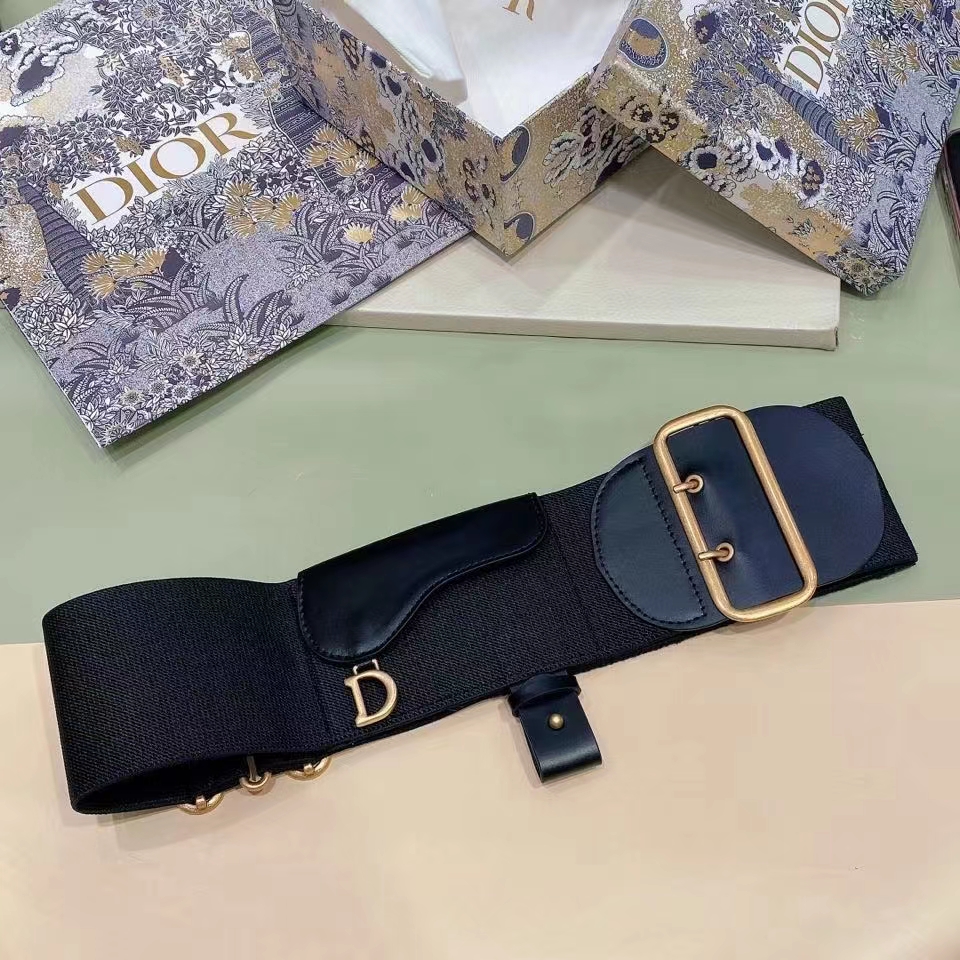 Dior Women CD Saddle Belt Black Smooth Calfskin Technical Fabric 80 MM Width