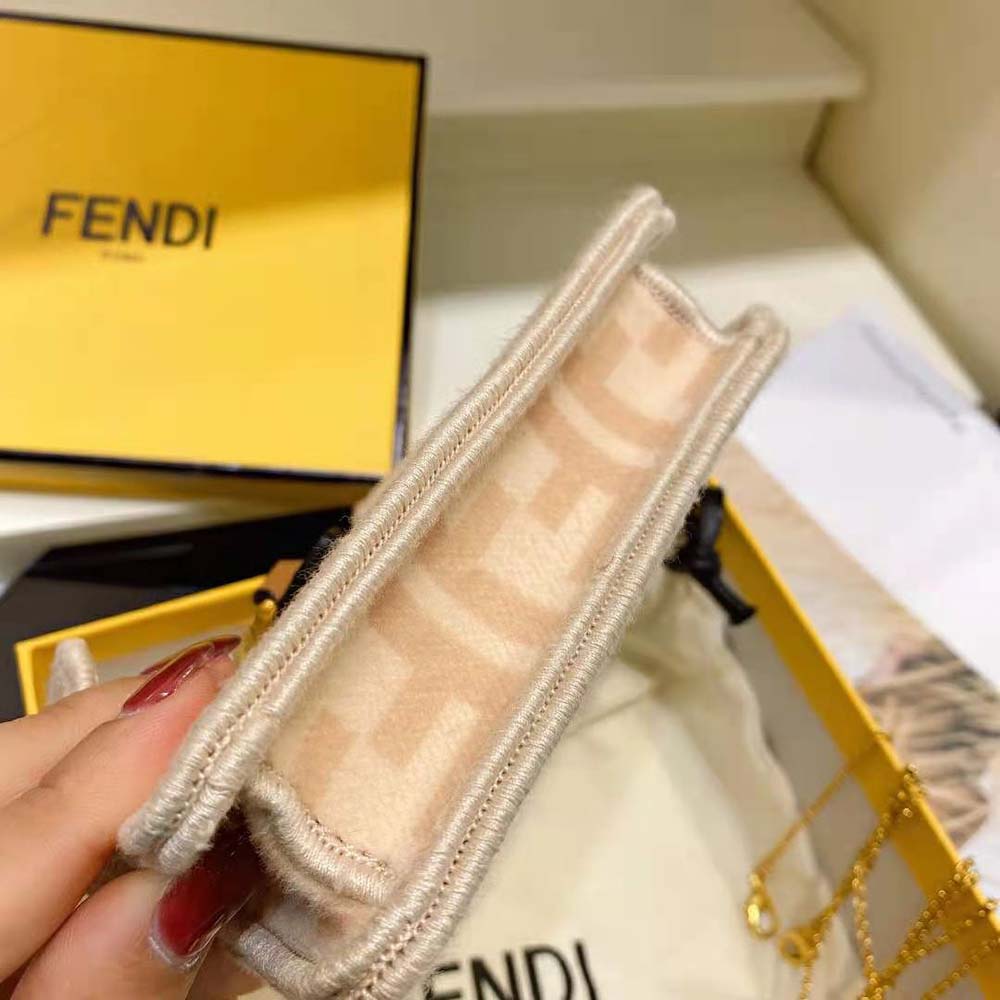 Fendi Women Nano Peekaboo Charm Beige Wool Charm-Pink