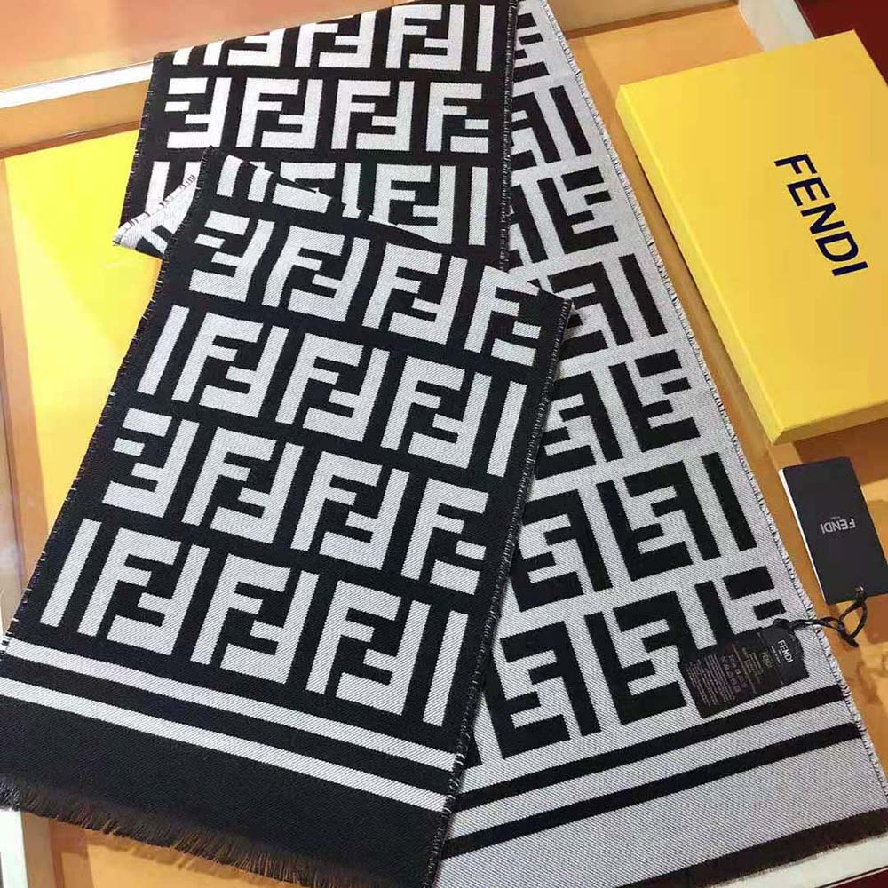 Fendi Women Beige Wool and Silk Scarf