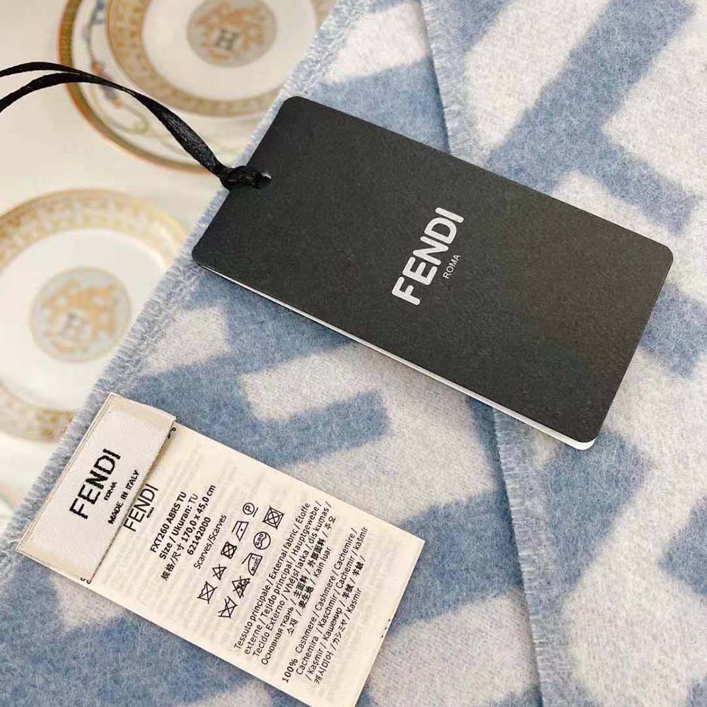 Fendi Women FF Scarf Light Blue Cashmere Scarf