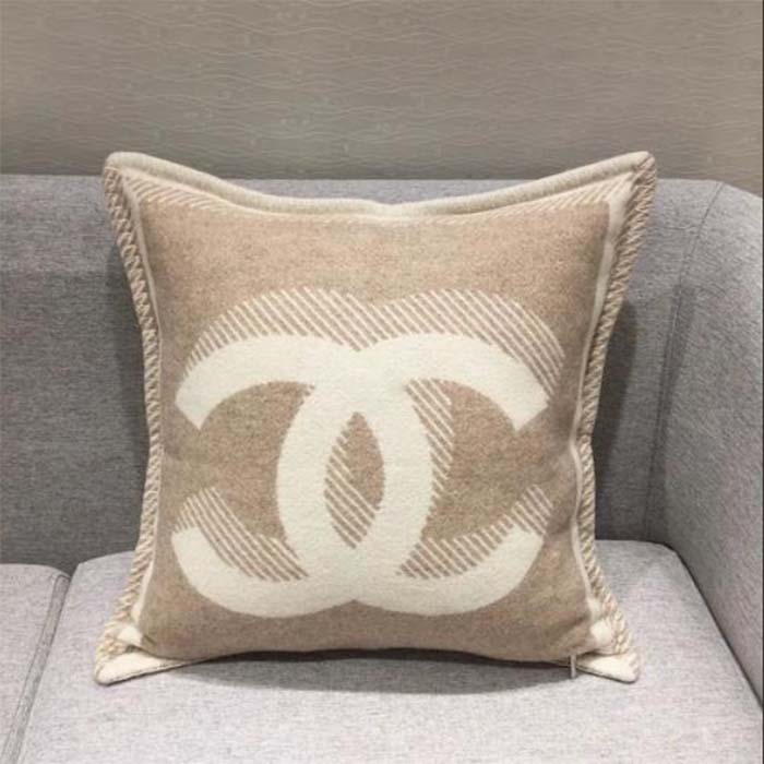 Chanel Unisex CC Cushion Cotton Wool Tweed Beige Sandy Multifunction