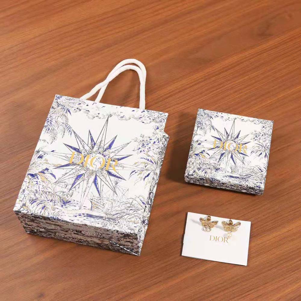 Dior Women Métamorphose Earrings Matte Gold-Finish Metal with White Resin Pearl