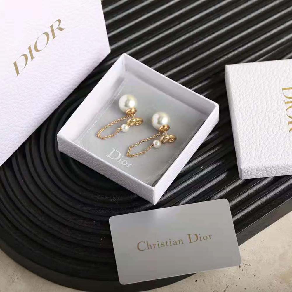 Dior Women Tribales Earrings Gold-Finish Metal and White Resin Pearls