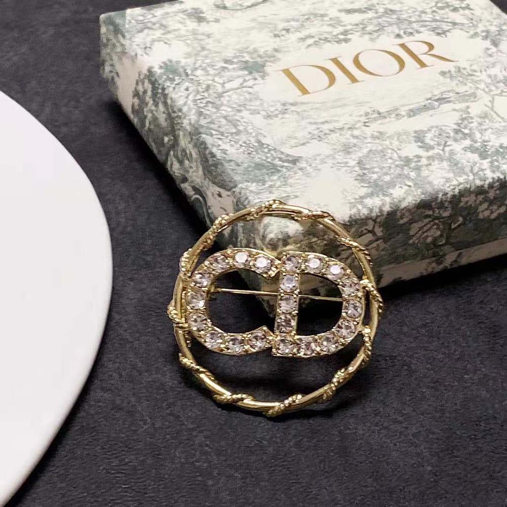 Dior Women Clair D Lune Brooch Gold-Finish Metal and White Crystals