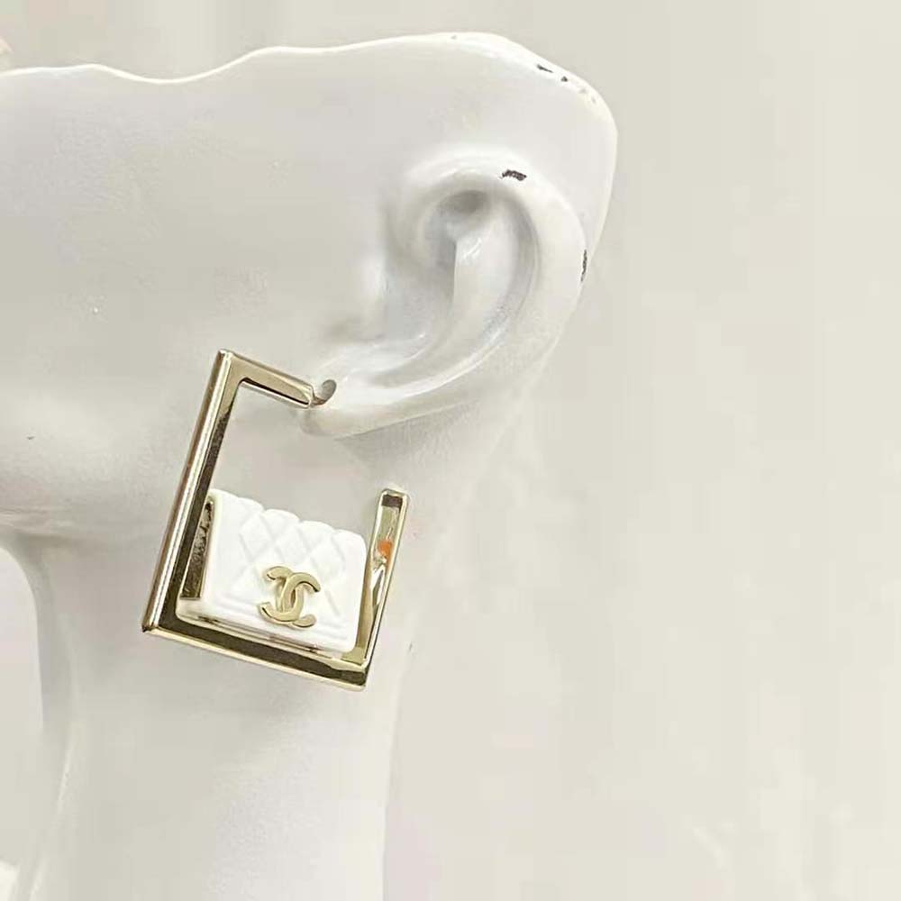 Chanel Women Hoop Earrings in Metal and Resin-White