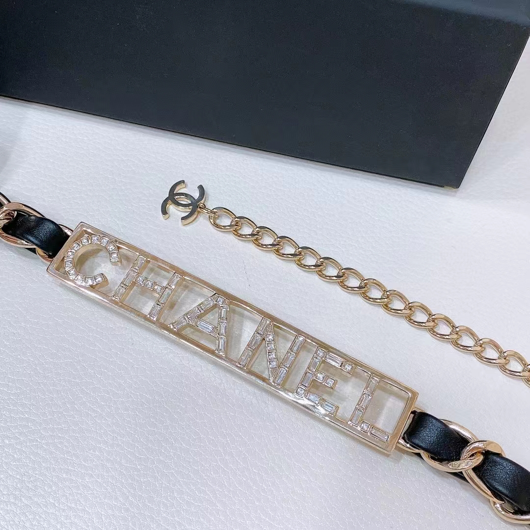 Chanel Women CC Chain Belt Lambskin Gold-Tone Metal Strass Black