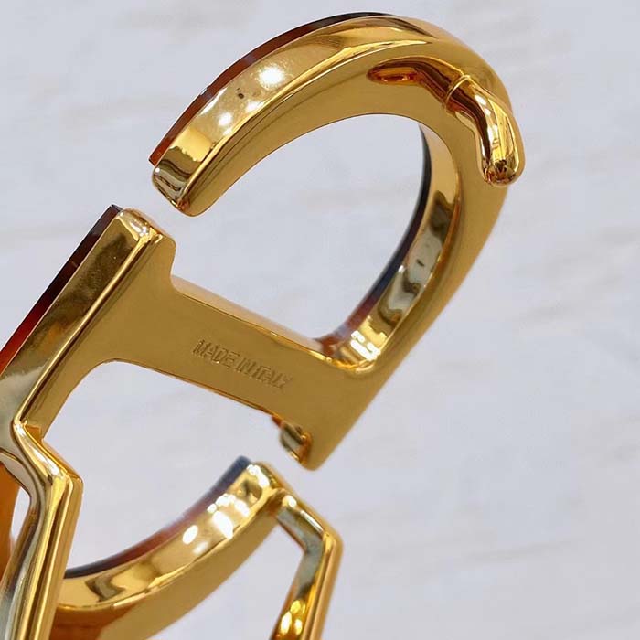 Dior Unisex CD 30 Montaigne Belt White Smooth Calfskin Leather Brown Tortoiseshell-Effect Resin