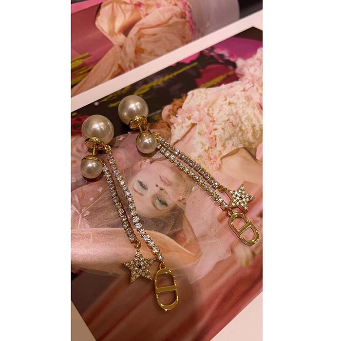 Dior CD Women Dior Tribales Earrings White Resin Pearls Crystals