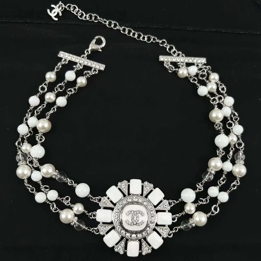 Chanel Women Choker Metal Resin Glass Pearls Natural Stones Strass