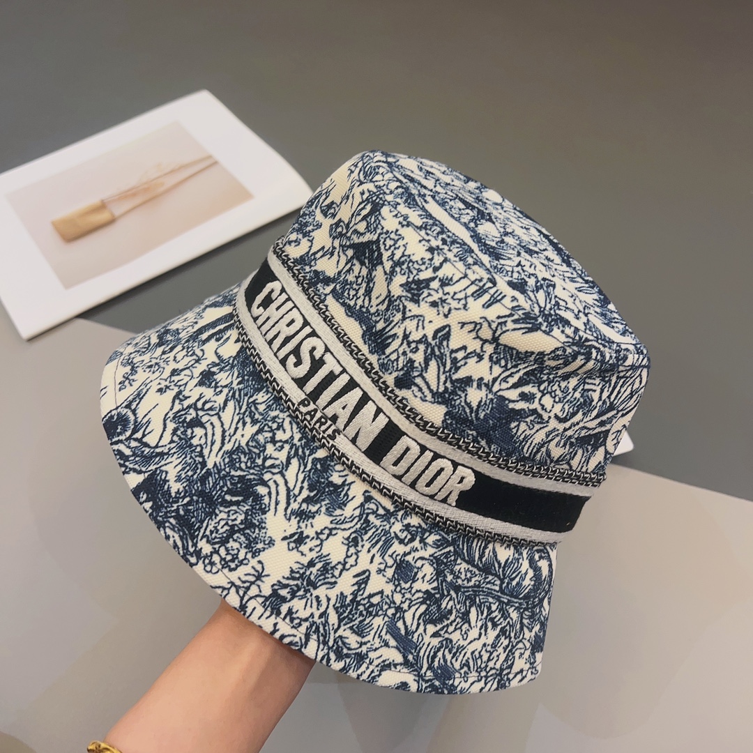 Dior Women CD Toile de Jouy Sauvage Small Brim Bucket Hat Vory Fluorescent Blue Technical Fabric