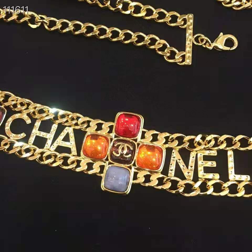 Chanel Women Metal & Natural Stones Gold Blue Red & Orange Belt