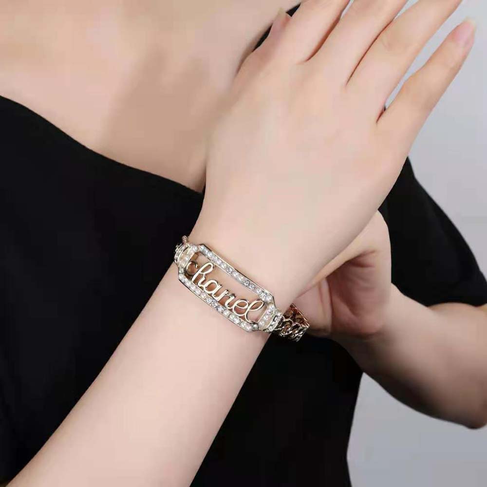 Chanel Women Cuff in Metal Glass Pearls and Strass