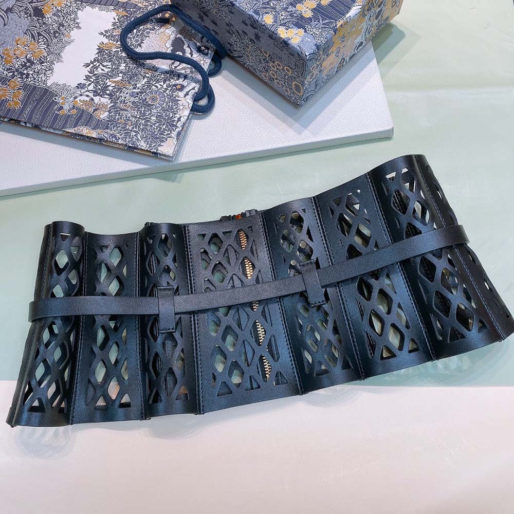 Dior Women D-Trap Corset Belt Black Smooth Calfskin 16 CM