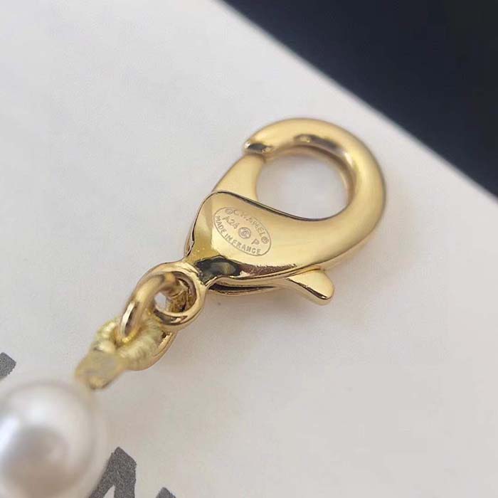 Chanel Women CC Chain Belt Metal Glass Pearls Strass Gold Pearly White Crystal