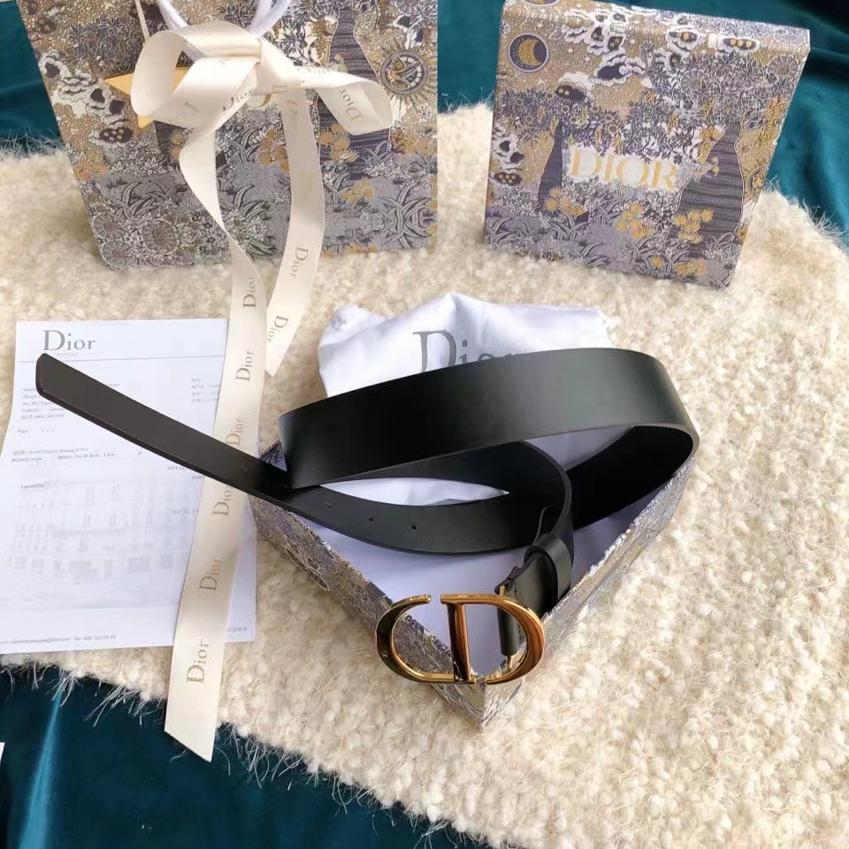 Dior CD Women 30 Montaigne Belt Black Smooth Calfskin 35 MM Width