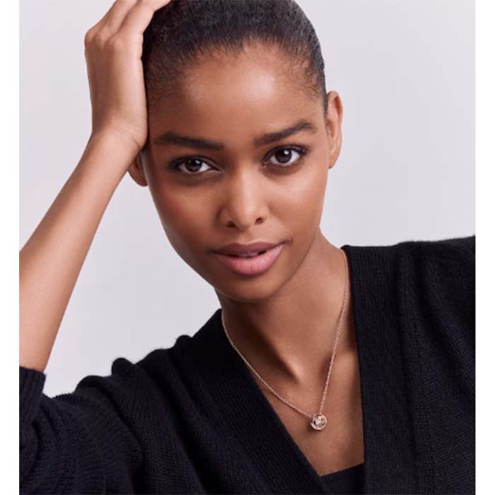 Dior Women CD Large Rose Dior Couture Necklace Pink Gold Diamonds 0.07 ct